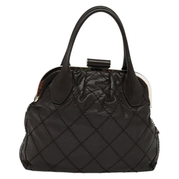 CHANEL Wild Stitch Matelasse Hand Bag Leather Brown Silver CC Auth 135451 - Picture 2 of 16